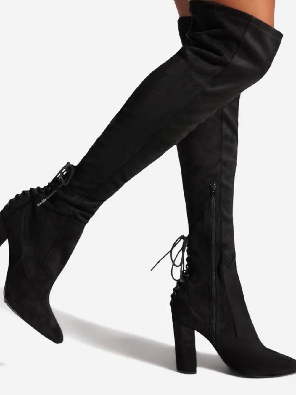 Shoe Dazzle Black Over-the-Knee Lace-Up Block Heel Boots New in Box